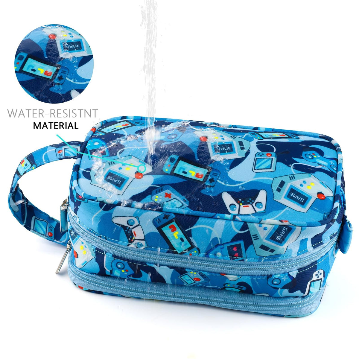 Kids Travel Toiletry Bag Boys Waterproof Hanging Wash Case Camo Blue