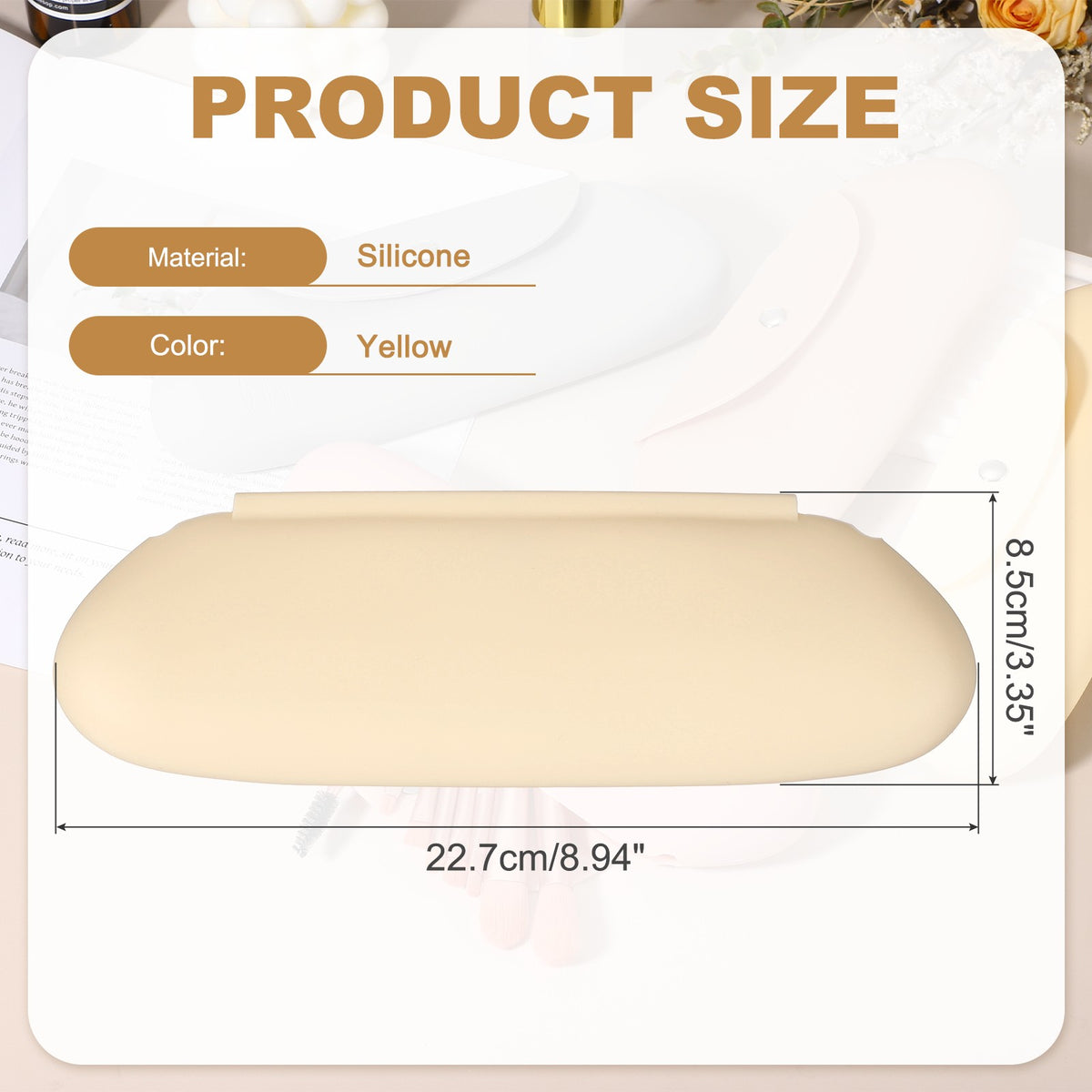 Silicone Makeup Brush Holder Travel Cosmetic Bag with Magnetic Closure - Yellow