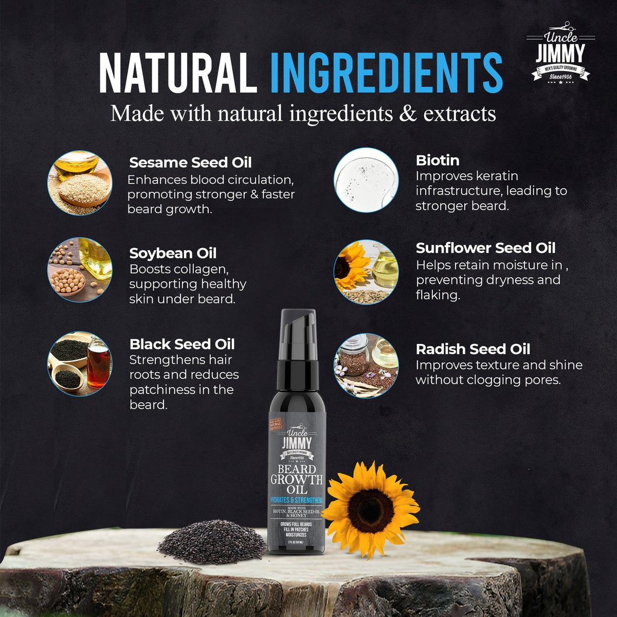 Beard Growth Oil with Biotin – Hydrates & Strengthens Facial Hair, 2 Fl Oz