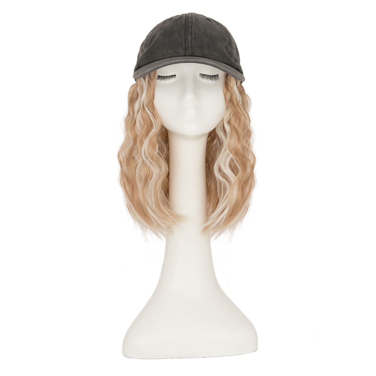 8-Inch Curly Baseball Cap with Synthetic Ponytail Hair Extensions - Natural Look