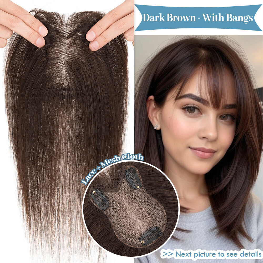 Clip-In Human Hair Extensions with Lace Base - Remy Hair Toppers, Full Head