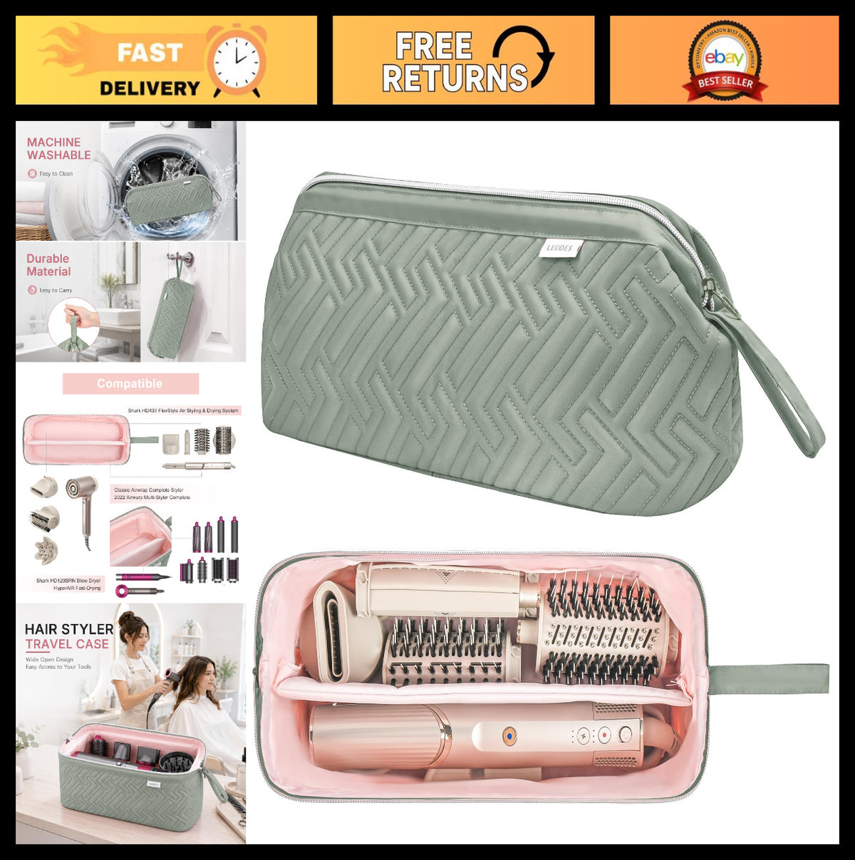 Travel Hair Tool Organizer Bag Waterproof Storage Case for Curling Iron & Dryer