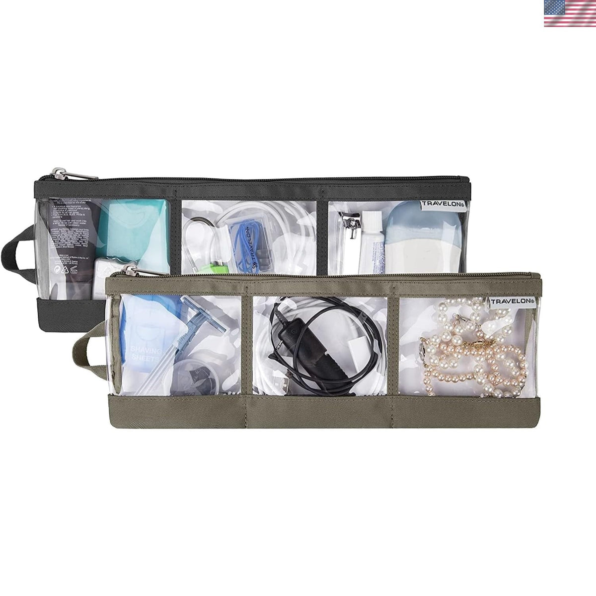 Set of 2 Transparent Accessory Organizer Pouches with Compartments
