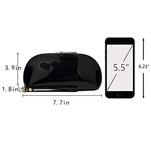 Patent Leather Makeup Clutch Bag - Large Capacity Cosmetic Organizer Wristlet