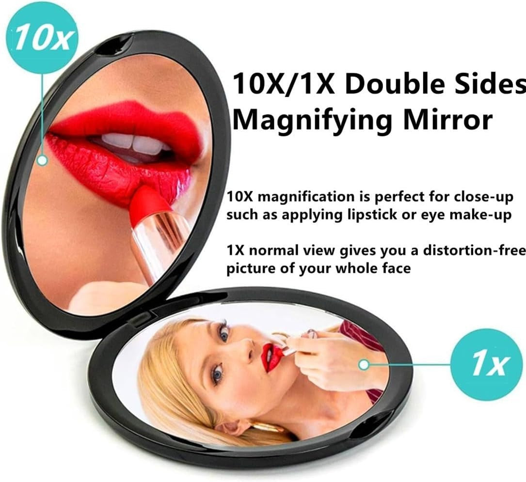 Magnifying Compact Mirror for Purse - 1x/10x Travel Makeup Mirror