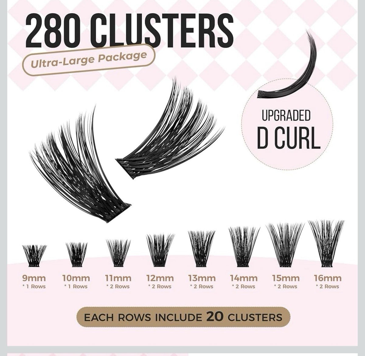 Cluster Eyelash Extensions Kit with Bond, Remover & Tweezers - 9-16mm 56D 168pcs