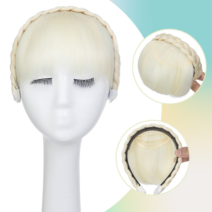Women Braid Headband Topper with Bangs - Instant Hair Fringes & Hairbands
