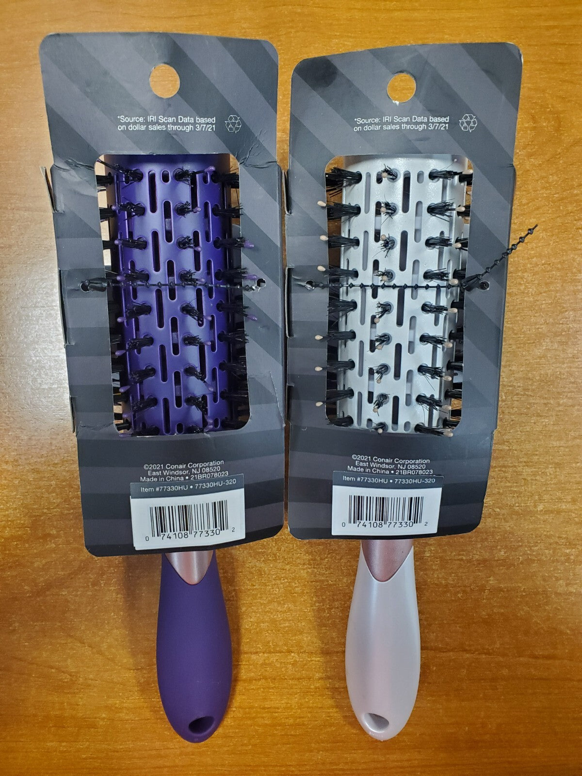 2 Pack Velvet Touch Round Hair Brushes for Blow-Drying and Styling - Purple & White