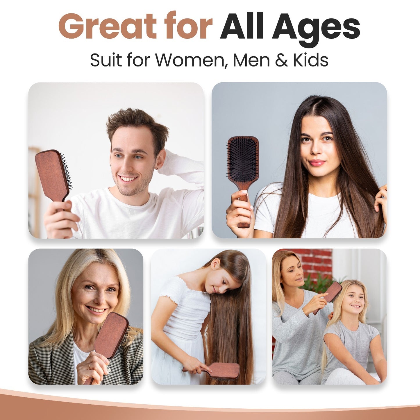 Wooden Paddle Hair Brush for Women and Men - Aveda Style