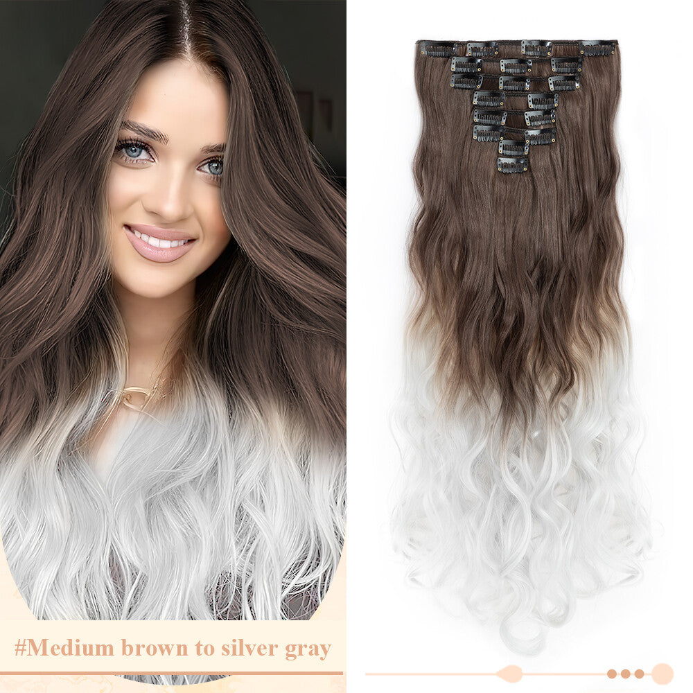 Clip-In Hair Extensions Full Head Ombre Highlight Synthetic Thick Hair 8-24 Inches