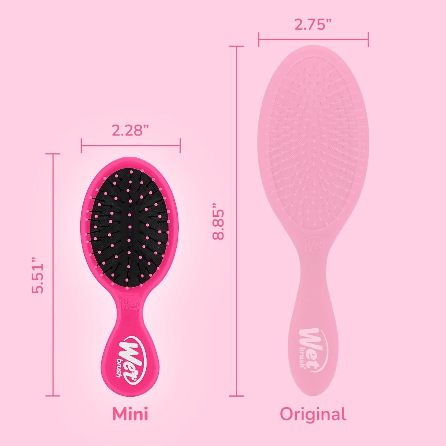 Pink Hair Detangler Brush - Portable Ultra-Soft IntelliFlex Bristles for Gentle Tangle-Free Care