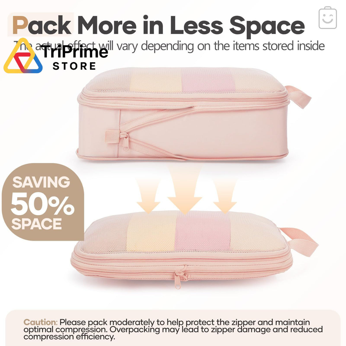Travel Compression Packing Cubes Set - 9 Pieces Luggage Organizers Beige