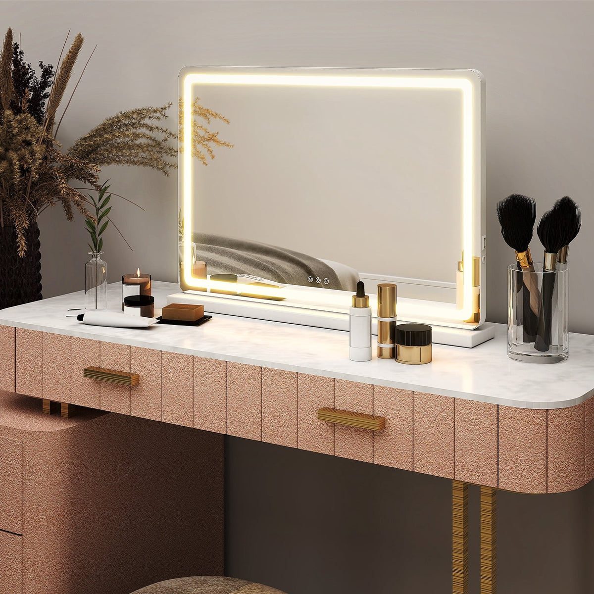 Touch Makeup Mirror 19x22 with LED Lights, Adjustable Brightness & 3 Color Modes