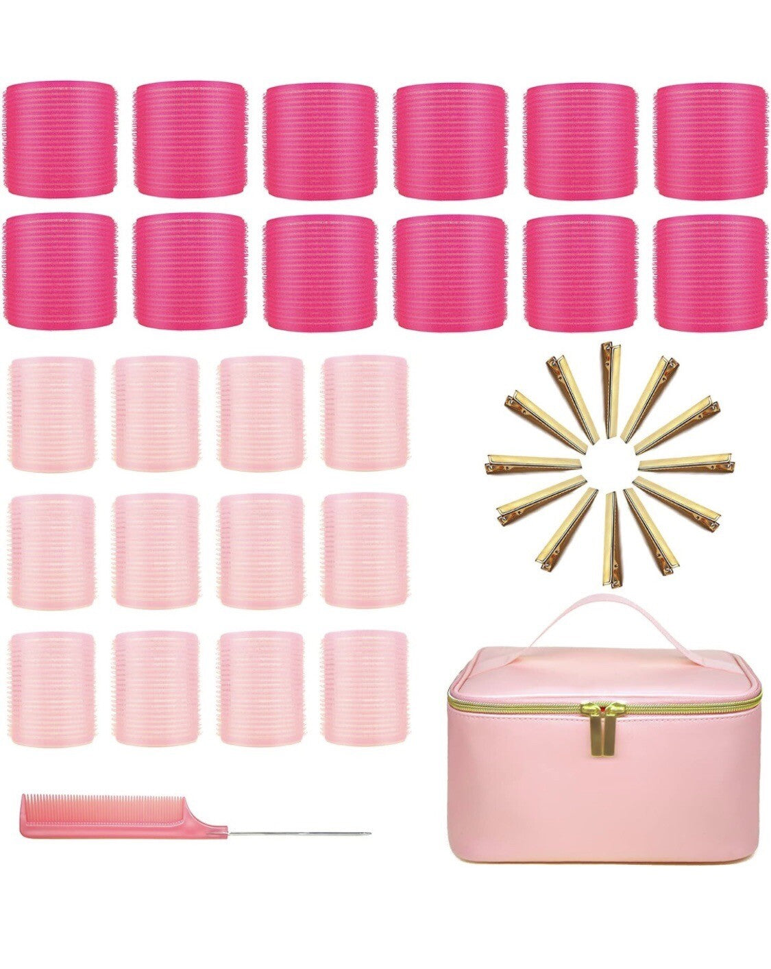 Jumbo Hair Rollers Set with Free Cosmetic Bag - No Heat Curlers for All Hair Types