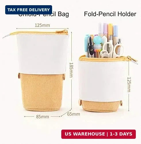 Retractable Pencil Bag Pen Organizer with PU Corduroy Stand-up Design