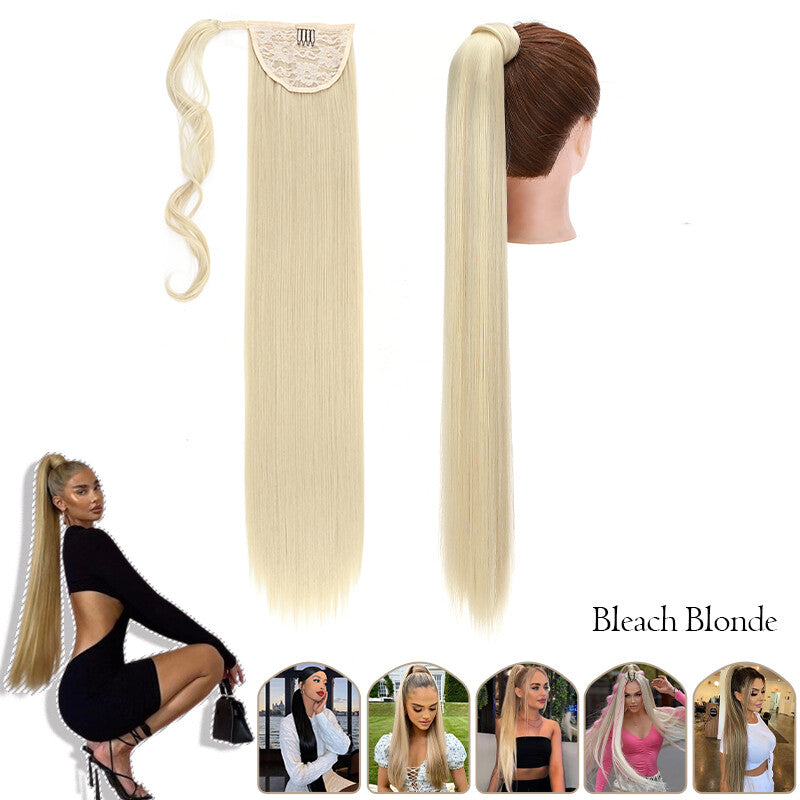 Mega Thick Wrap-On Ponytail Extensions - Natural Human Hair, Curly Wavy Straight