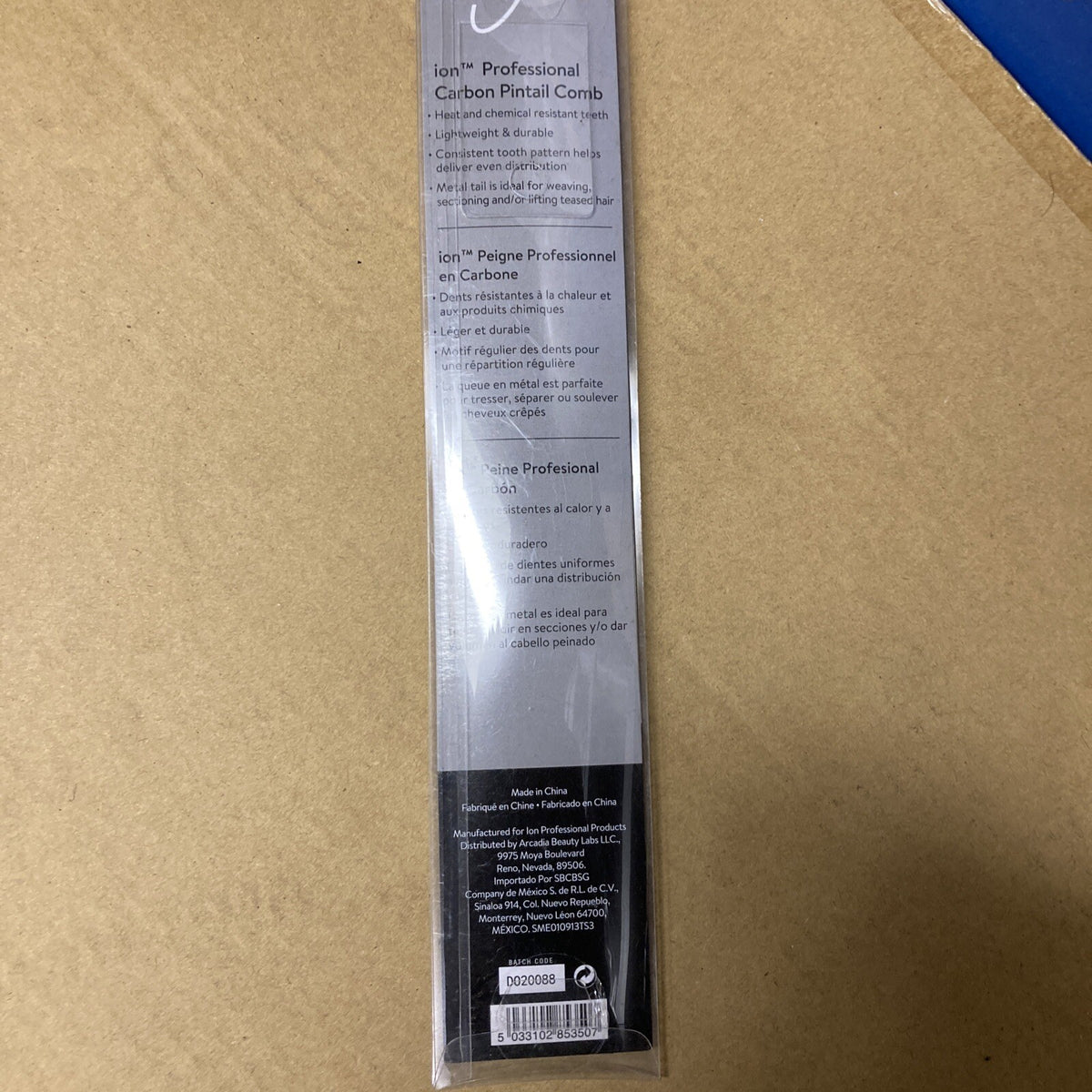 Ion Carbon Pintail Comb for Static-Resistant Hair Styling - Professional Anti-Static Comb