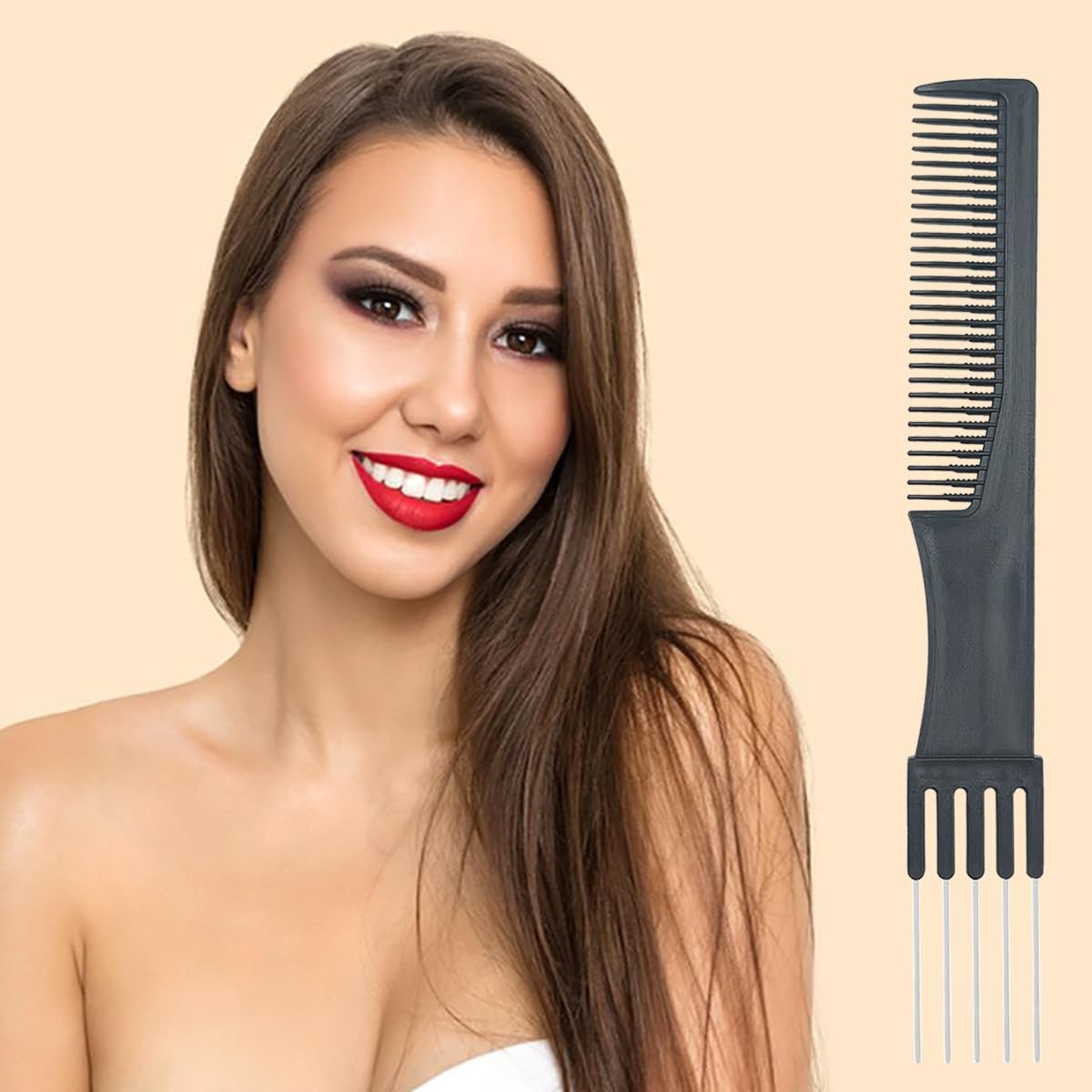 Black Metal Teasing Combs Set with Stainless Steel Back - Hair Styling Tools