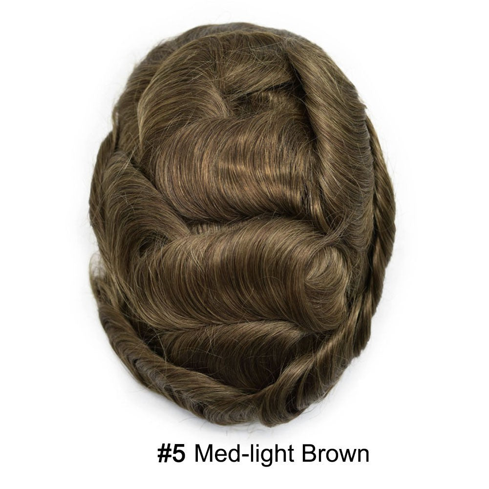 French Lace Front Mens Human Hair Toupee System with Poly Skin Base