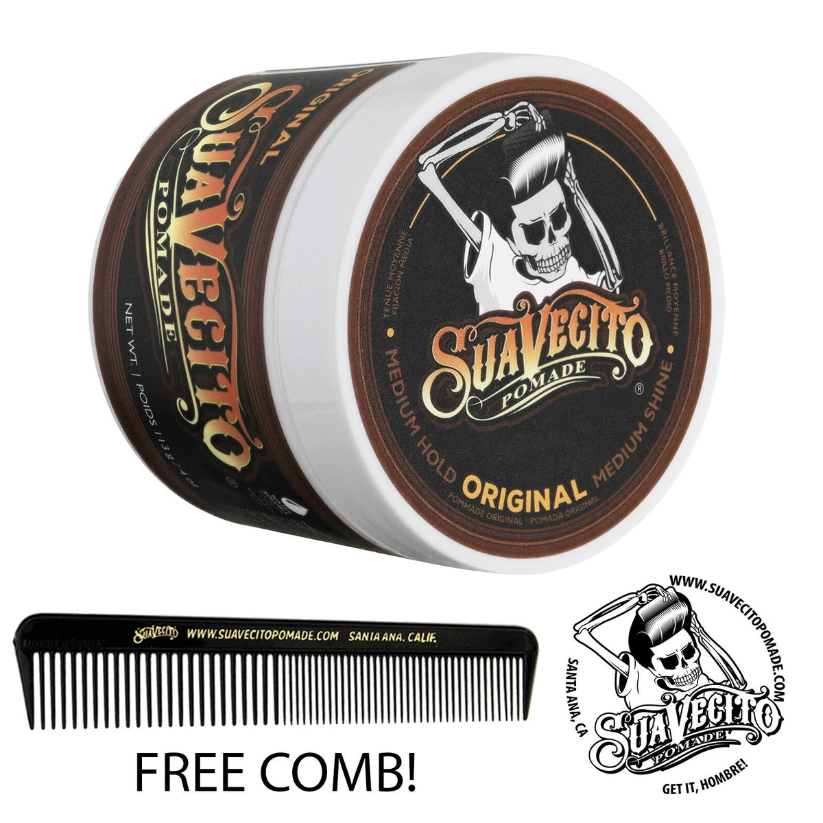 Suavecito Original Hold Pomade 4 oz Water-Based Styling Hair Gel