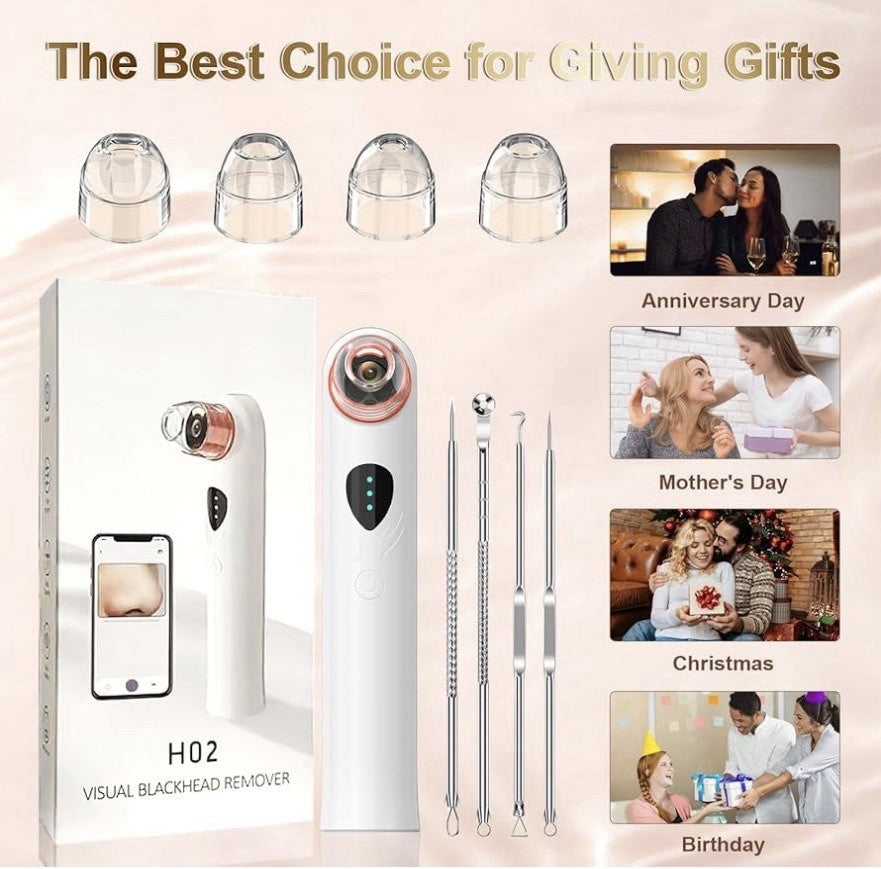 Blackhead Remover Vacuum with HD Camera & App, Rechargeable, 4 Probes