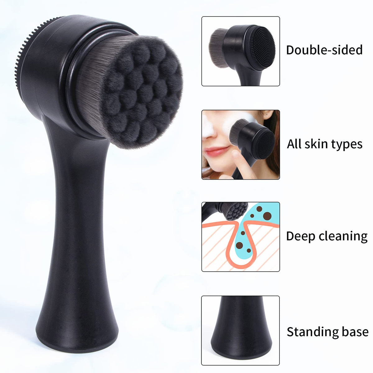 Beomeen 2-in-1 Facial Cleansing Brush with Silicone & Bamboo Charcoal Fiber
