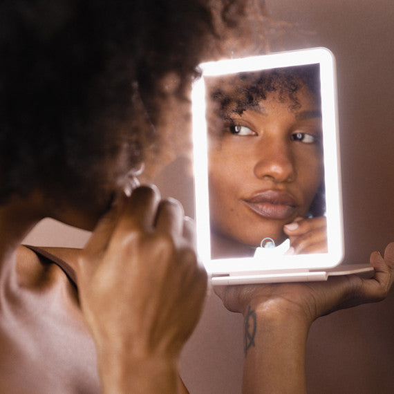 Mini Rechargeable Vanity Mirror with LED & Magnifiers - Portable, Dimmable Light