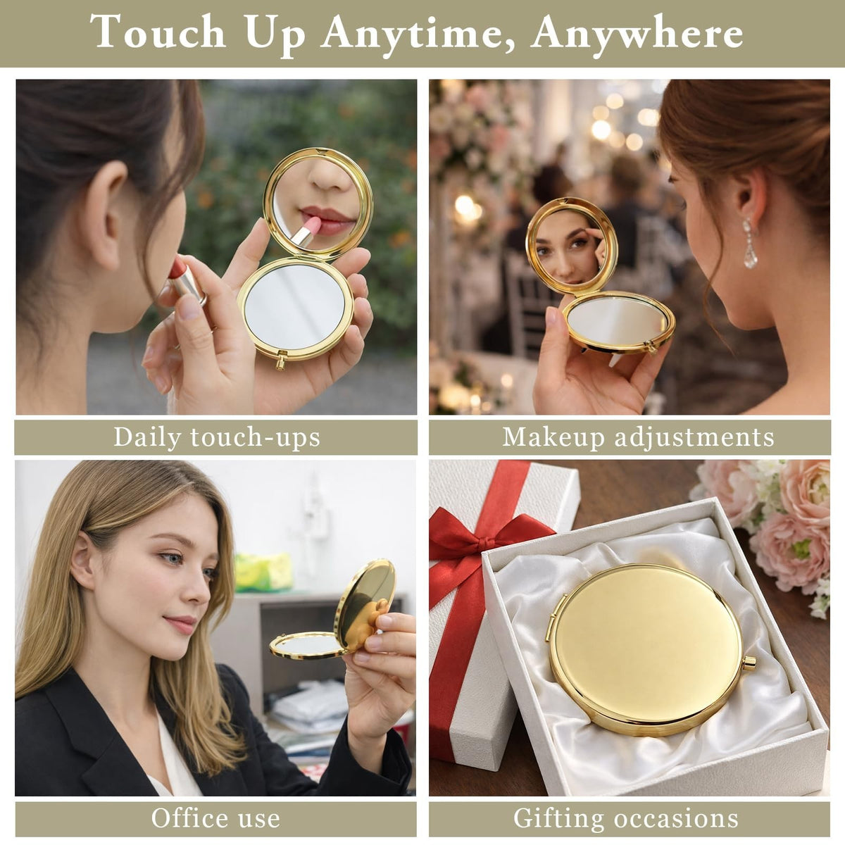 Gold Compact Pocket Mirror Set, 2PCS Double-Sided Folding Makeup Mirrors