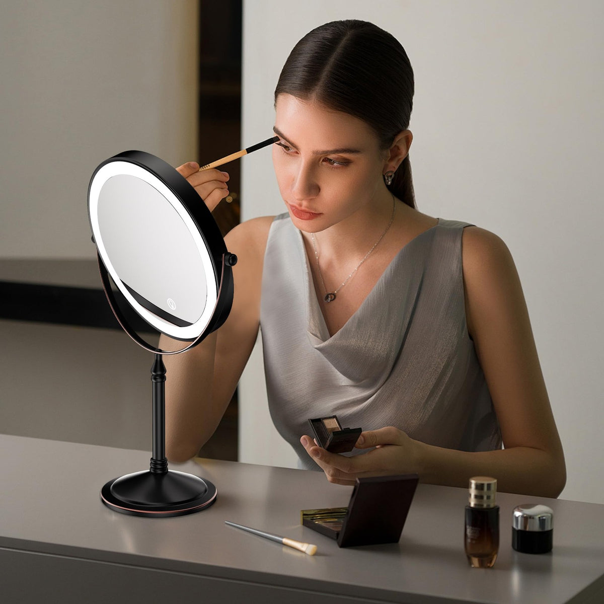 Rechargeable LED Makeup Mirror with Lights and 10X Magnification - Vanity Desk Lighted Mirror