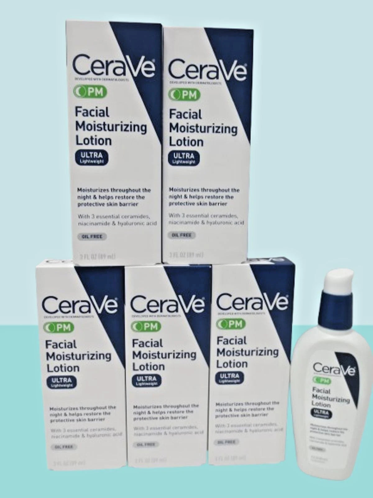 CERAVE PM FACIAL MOISTURIZING LOTION ULTRA LIGHWEIGHT 3 OZ BOXED LOT