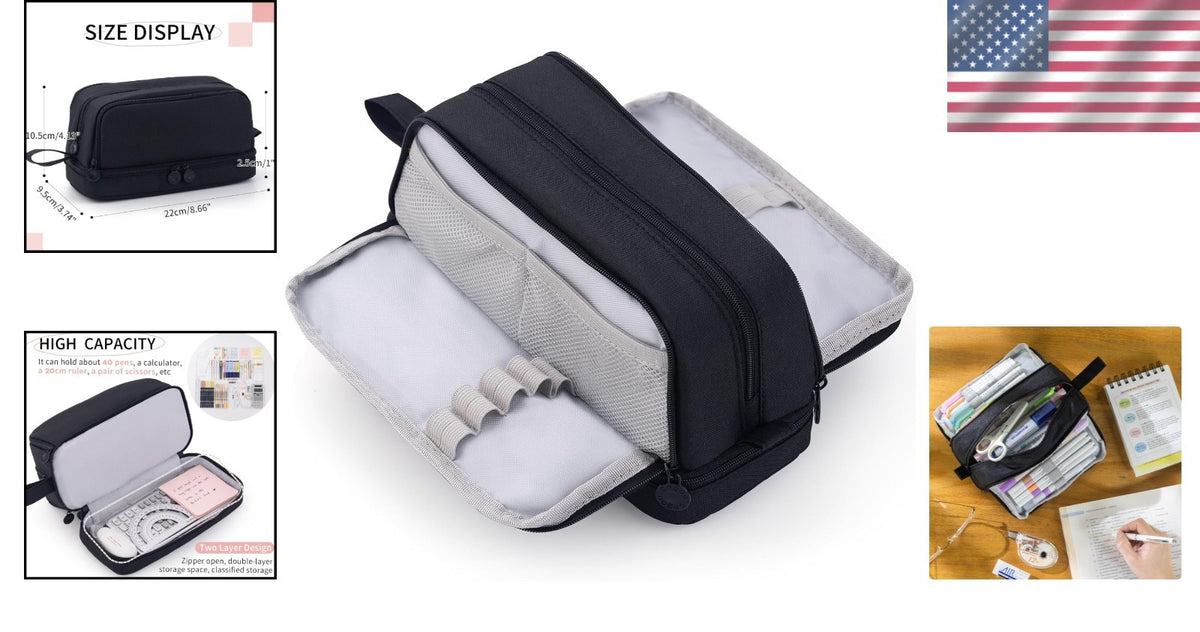 Multi-Compartment Pencil Case - 4 Slots for School & Office Supplies