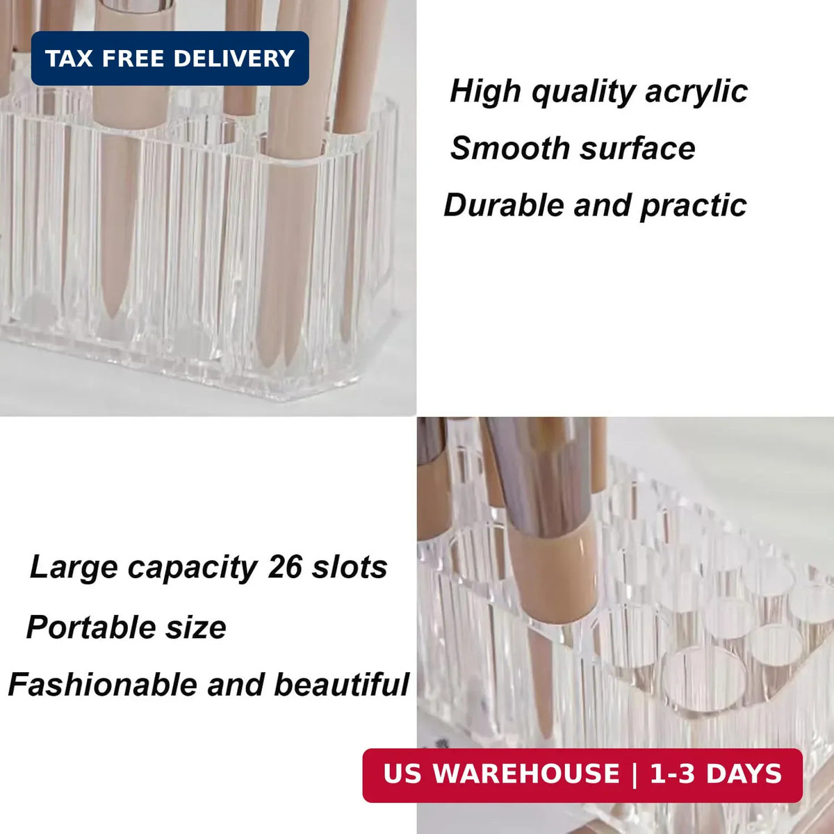 Acrylic Lipstick & Makeup Organizer with 26 Slots for Cosmetics & Brushes