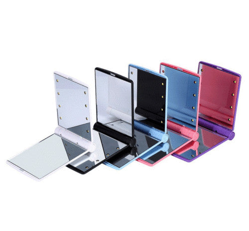 Compact Makeup Mirror with 8 LED Lights - Folding Pocket Cosmetic Mirror
