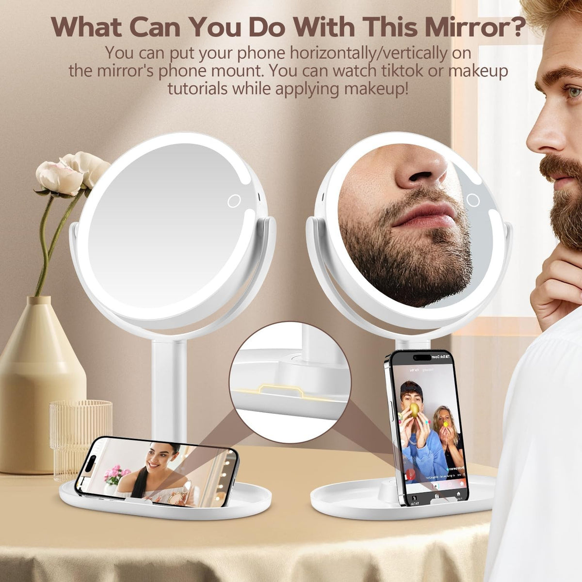 Lighted Makeup Mirror with 30X Magnification, 3 Color Modes, Adjustable Brightness
