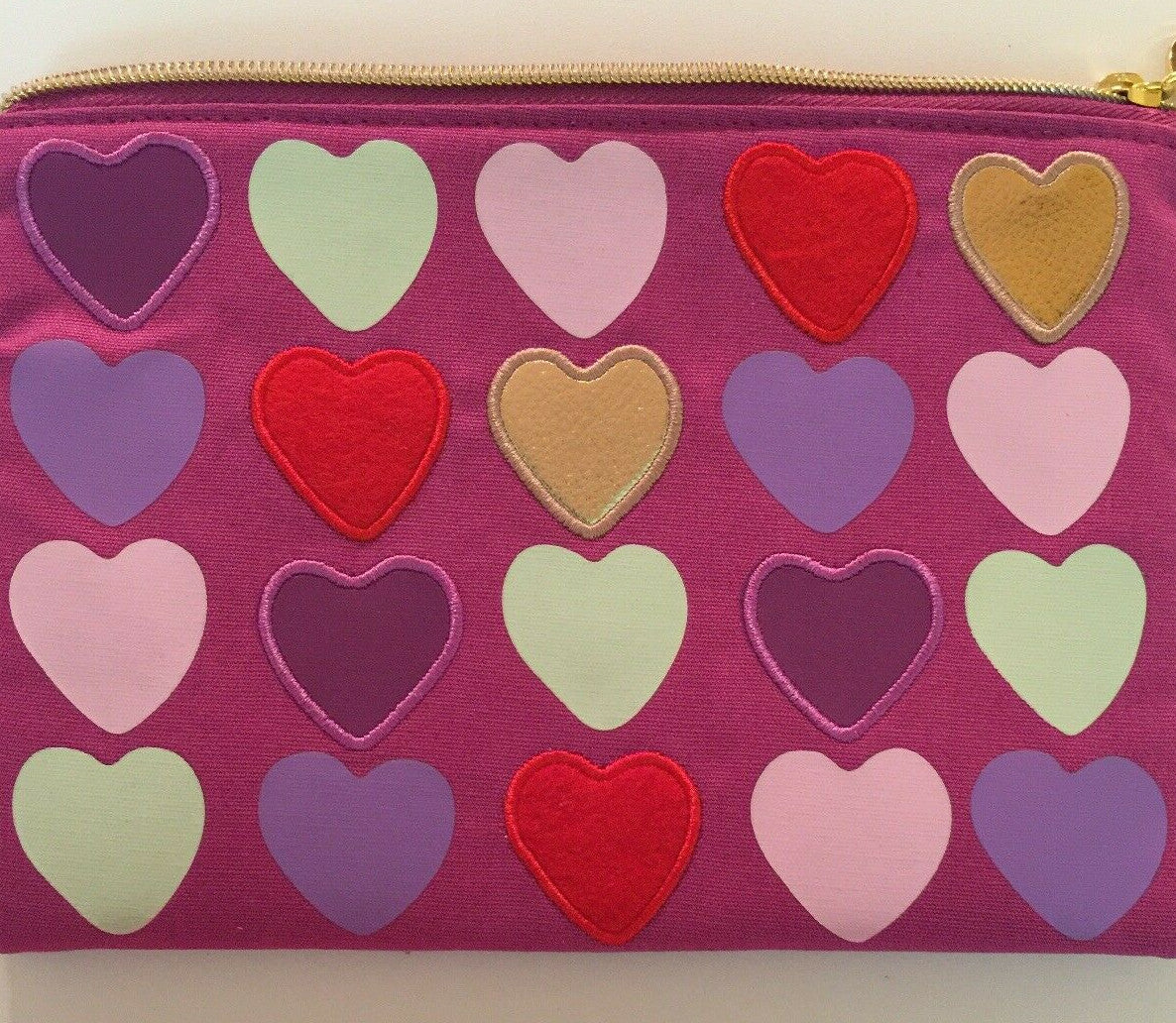 Multi Color Heart Makeup Bag Cosmetic Travel Pouch with Gold Hardware