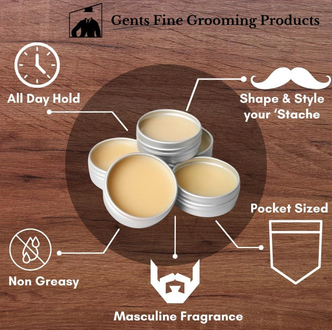 Unscented Mustache Wax with Strong Hold - Travel Size 1.7oz Grooming Styling