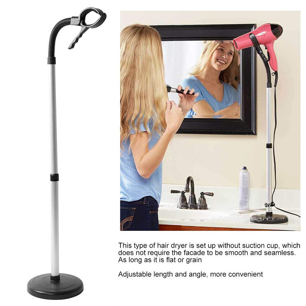 Retractable Hair Dryer Stand Holder with 360° Rotation - Adjustable Vertical Mount