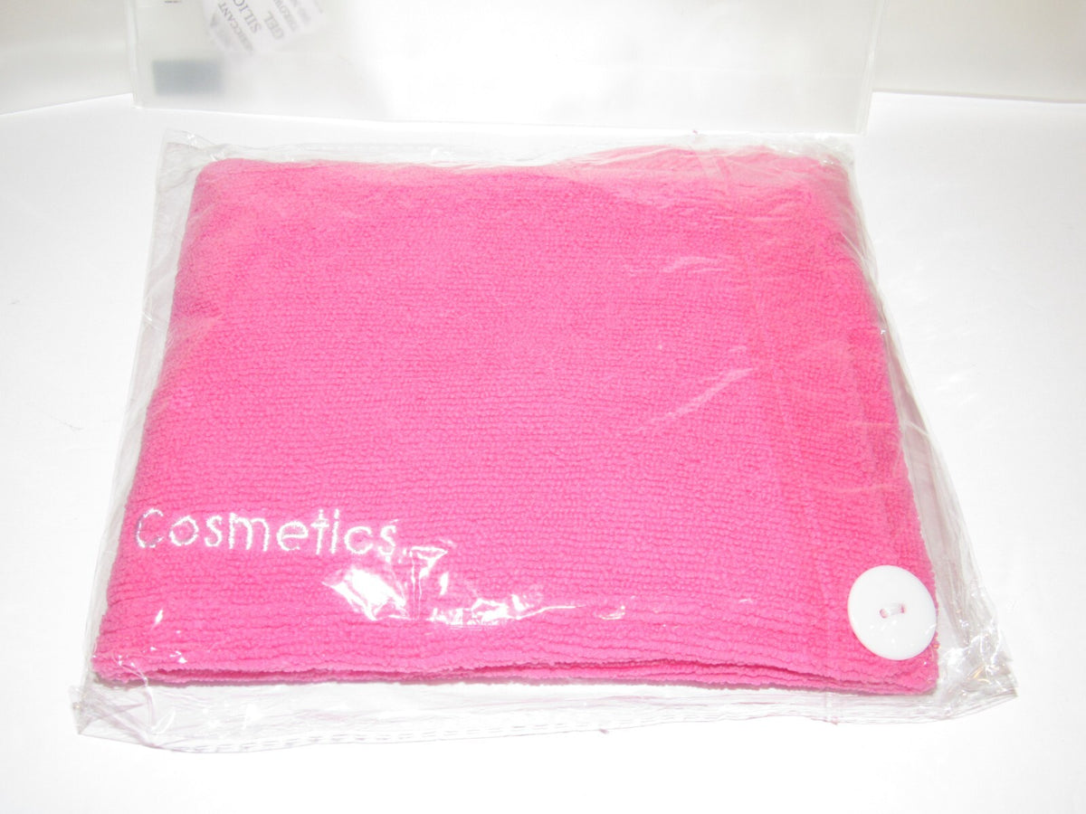Clear Makeup Bags with Pink Hair Towel Set - Travel Toiletry Organizer