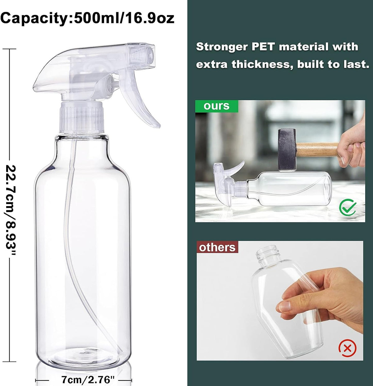 16.9oz Refillable Plastic Spray Bottles with Adjustable Nozzle for Cleaning Hair & Plants