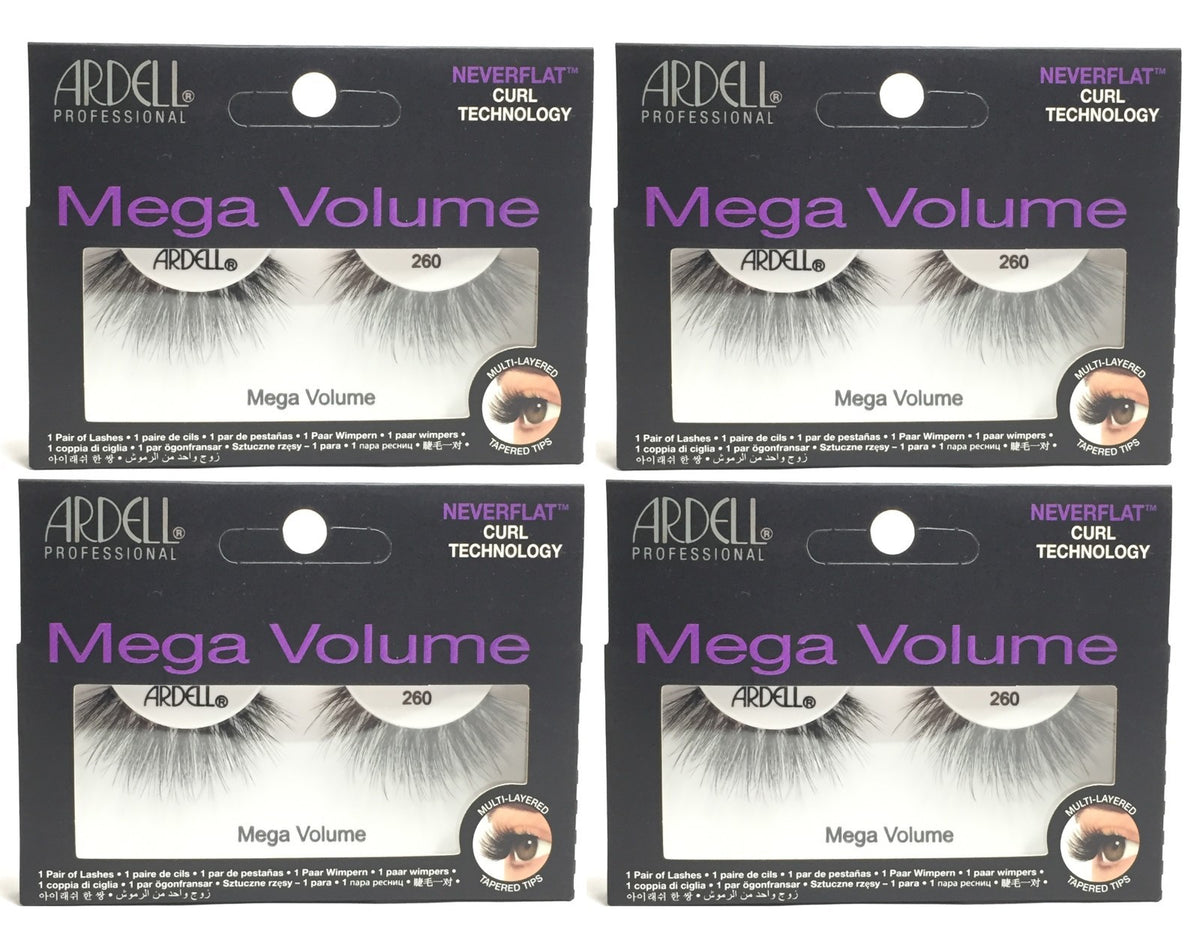 4 Pack False Eyelashes - Ardell Mega Volume 260, Eyelash Extensions