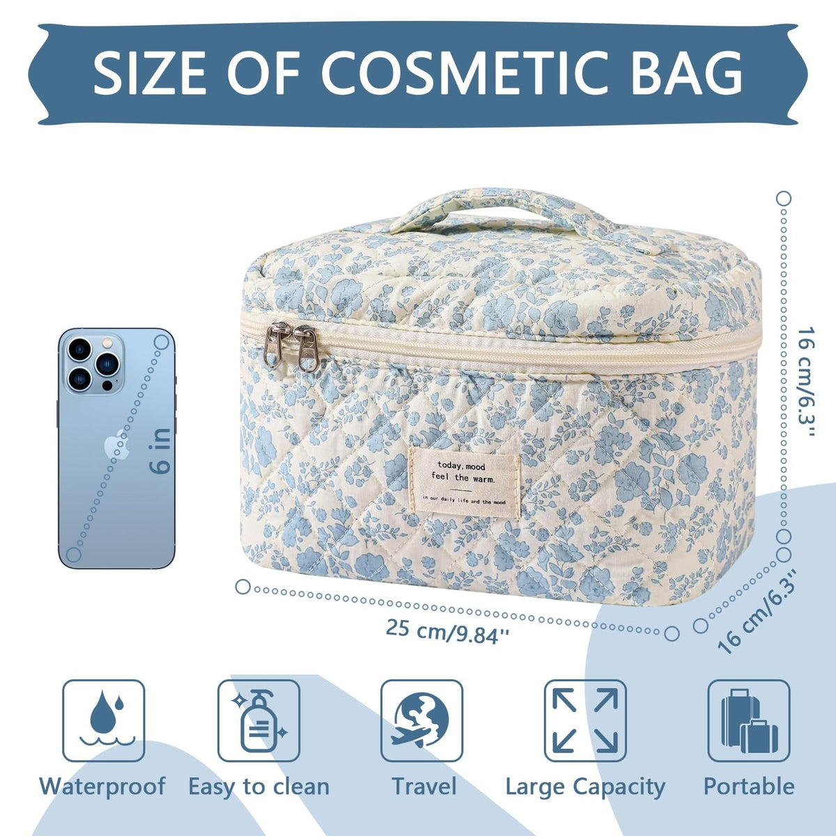 Large Floral Makeup Bag - Travel Cosmetic Organizer with Zipper