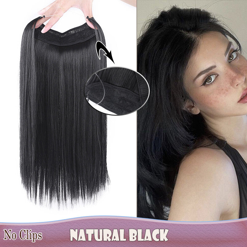 Invisible Wire Clip-In Hair Extensions with Clips & Replacement Wires - Natural & Wavy, 20/24 Inch