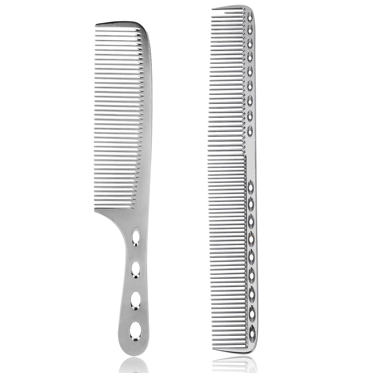 Metal Hair Comb Set - 2 Pcs Aluminum Styling Combs for Haircut and Styling, 8 Inches, Silver