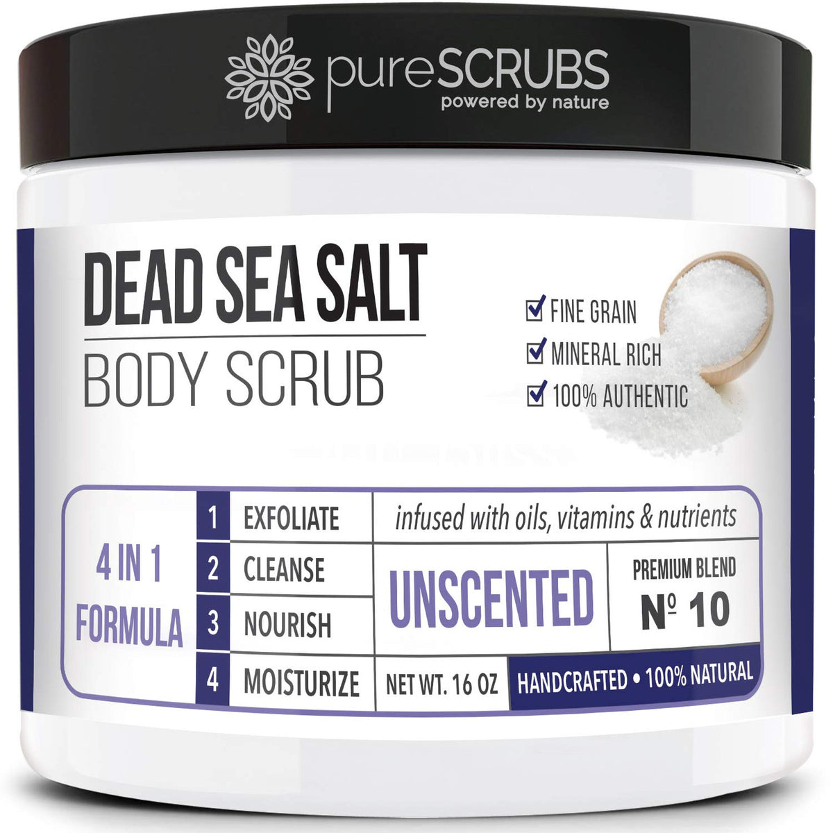 Exfoliating Body Scrub Unscented Large 16oz Dead Sea Salt Sensitive