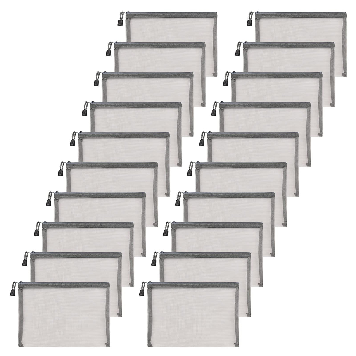 20 Pack Mesh Makeup Cosmetic Bags Zipper Pouch Organizer Gray