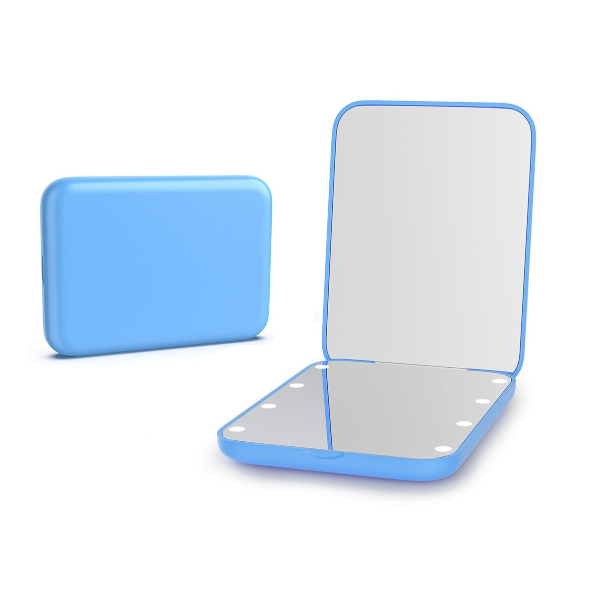 LED Compact Travel Makeup Mirror with 1X/3X Magnification & Light - Blue