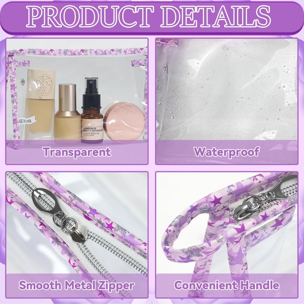 12 Pack Clear PVC Makeup Bags Waterproof Travel Cosmetic Organizer