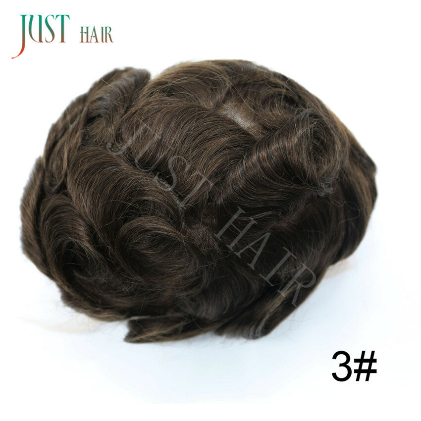 French Lace Front Human Hair Toupee Replacement System with Poly Skin Base