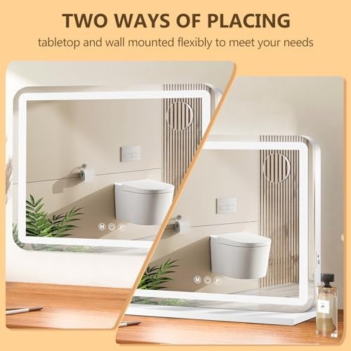 Lighted Makeup Vanity Mirror with 3 Color Dimmable LED Lights - 23x18 Inches