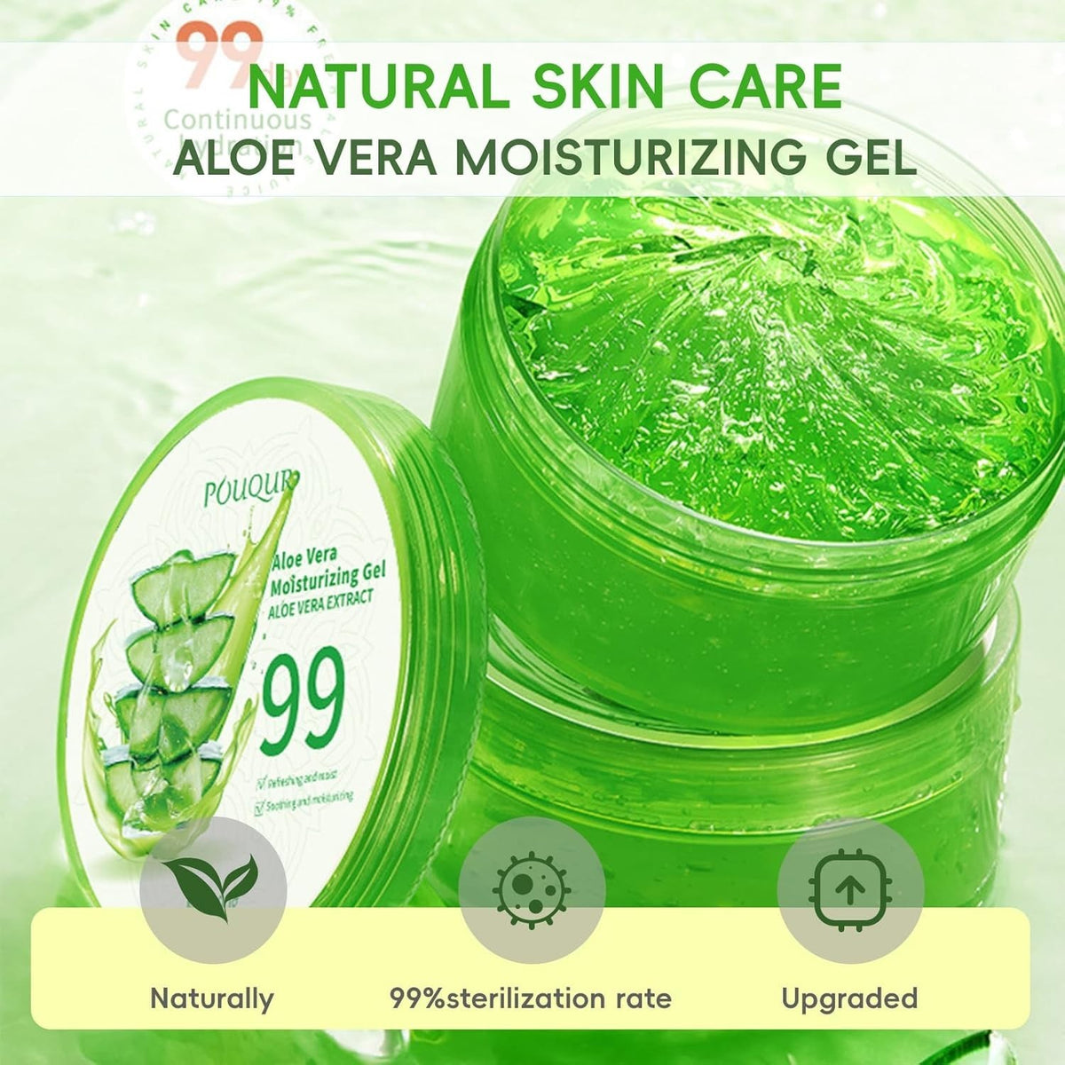 Organic Pure Aloe Vera Gel - Soothing Cooling for Sunburn Relief &